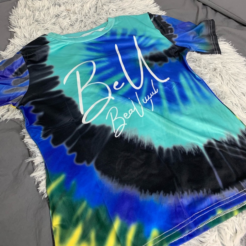 Lovely Casual O Neck Blue Multi Shirt